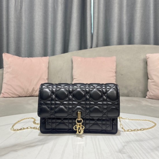 Dior Lady Dior Chain Pouch In Black Cannage Lambskin