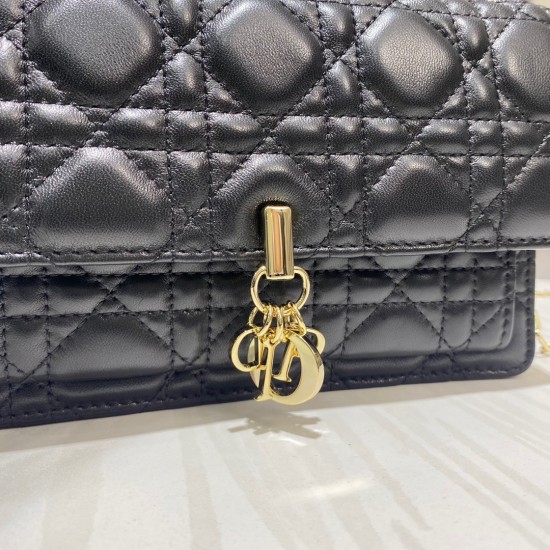 Dior Lady Dior Chain Pouch In Black Cannage Lambskin