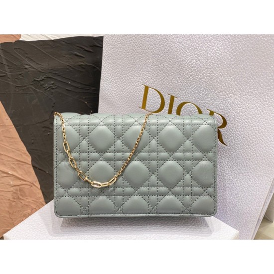 Dior Lady Dior Chain Pouch In Grey Cannage Lambskin