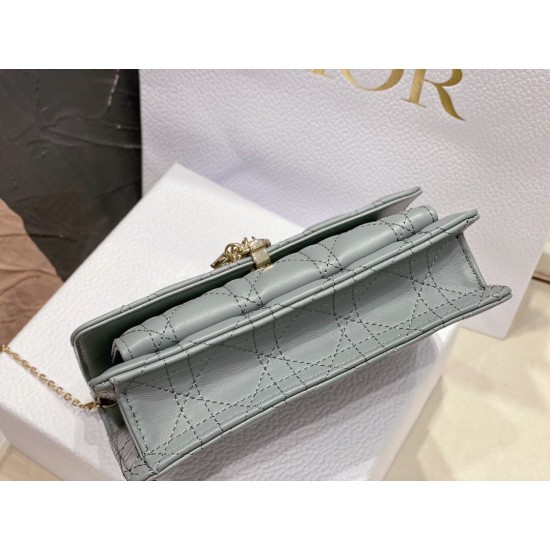 Dior Lady Dior Chain Pouch In Grey Cannage Lambskin