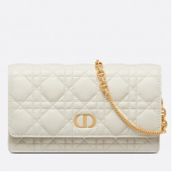 Dior Caro Chain Pouch In White Cannage Calfskin