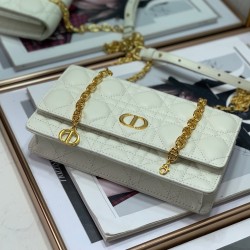 Dior Caro Chain Pouch In White Cannage Calfskin