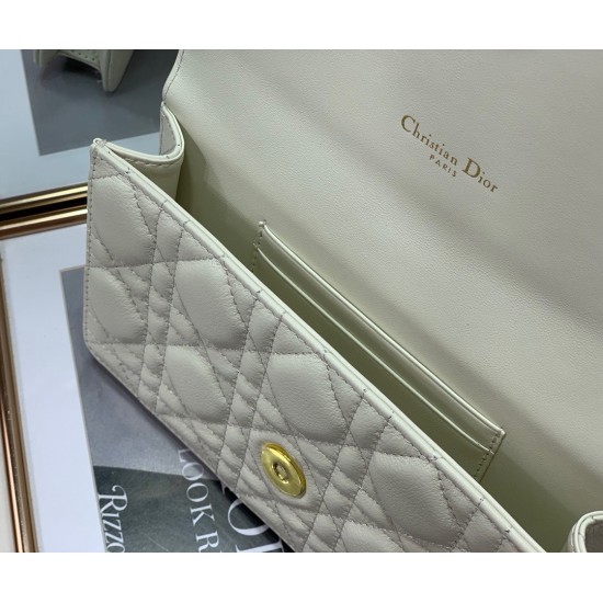 Dior Caro Chain Pouch In White Cannage Calfskin