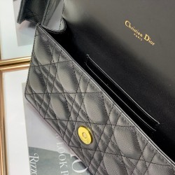 Dior Caro Chain Pouch In Black Cannage Calfskin