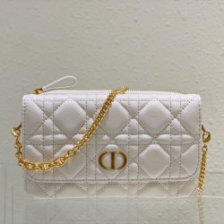 Dior Caro Pouch In White Cannage Calfskin