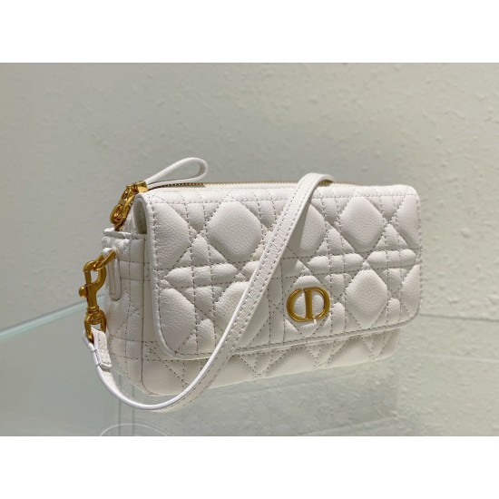 Dior Caro Pouch In White Cannage Calfskin