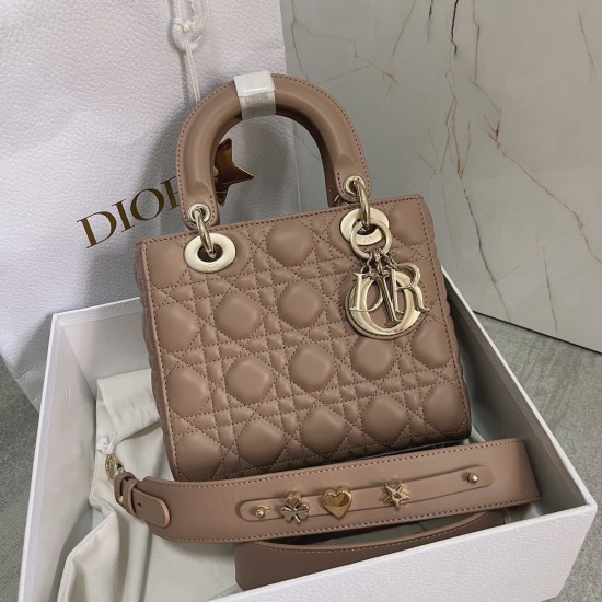 Dior Small Lady Dior My ABCDior Bag In Hazelnut Lambskin