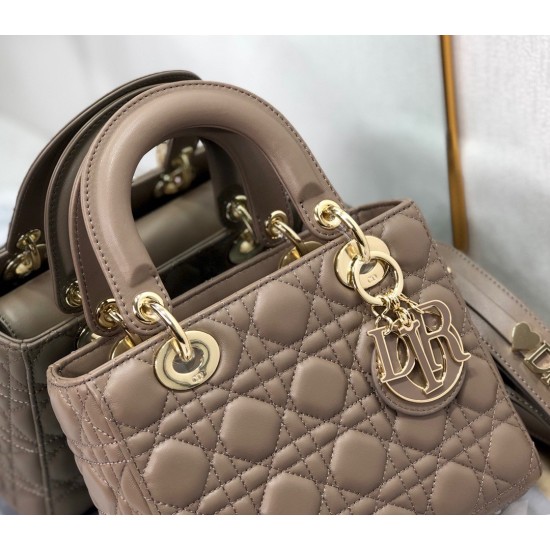 Dior Small Lady Dior My ABCDior Bag In Warm Taupe Cannage Lambskin