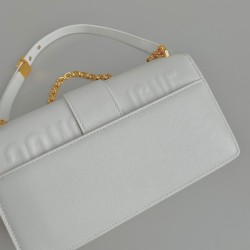 Dior 30 Montaigne East-West Bag with Chain in White Calfskin