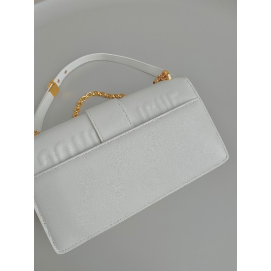 Dior 30 Montaigne East-West Bag with Chain in White Calfskin