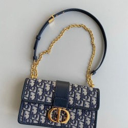 Dior 30 Montaigne East-West Bag with Chain in Blue Oblique Jacquard