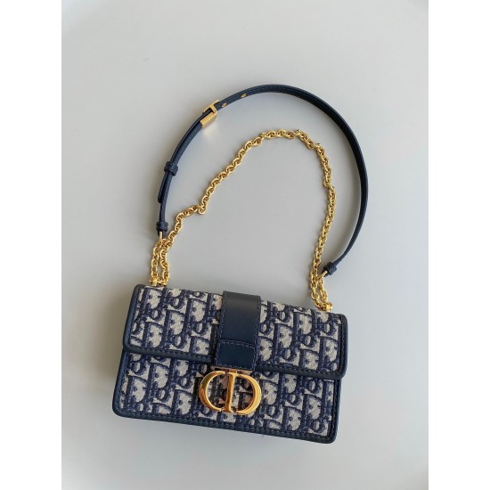 Dior 30 Montaigne East-West Bag with Chain in Blue Oblique Jacquard