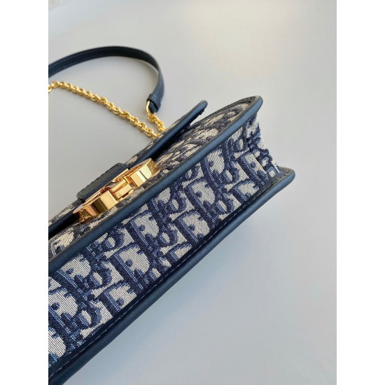 Dior 30 Montaigne East-West Bag with Chain in Blue Oblique Jacquard