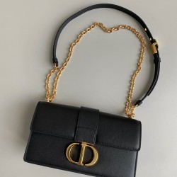 Dior 30 Montaigne East-West Bag with Chain in Black Calfskin