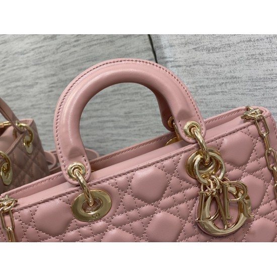 Dior Lady D-Joy Medium Bag In Peony Pink Cannage Lambskin