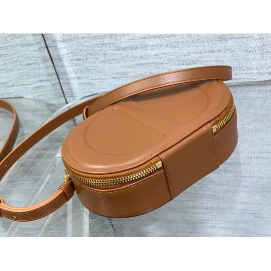 Dior CD Signature Oval Camera Bag in Brown Calfskin