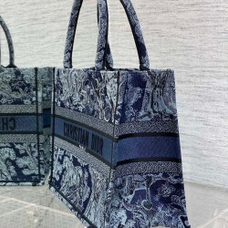 Dior Medium Book Tote Bag In Denim Blue Toile de Jouy Embroidery