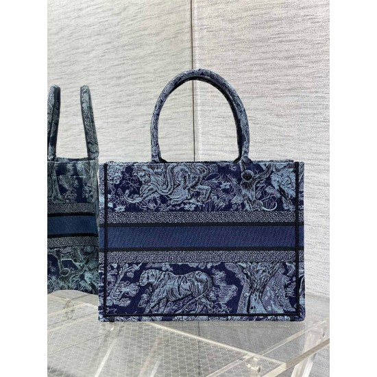 Dior Medium Book Tote Bag In Denim Blue Toile de Jouy Embroidery