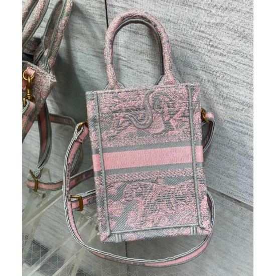 Dior Mini Dioriviera Book Tote Phone Bag In Pink Toile de Jouy Reverse Embroidery