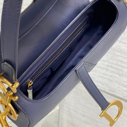 Dior Saddle Bag with Strap in Indigo Blue Grained Calfskin