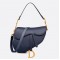 Dior Saddle Bag with Strap in Indigo Blue Grained Calfskin