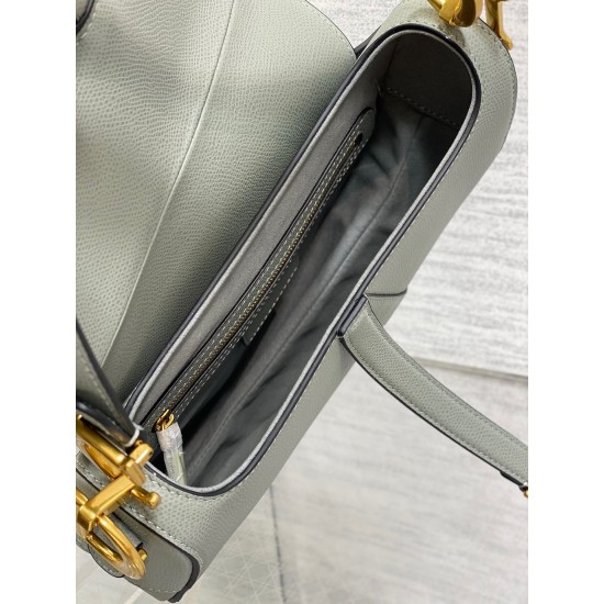 Dior Saddle Bag with Strap in Grey Stone Grained Calfskin