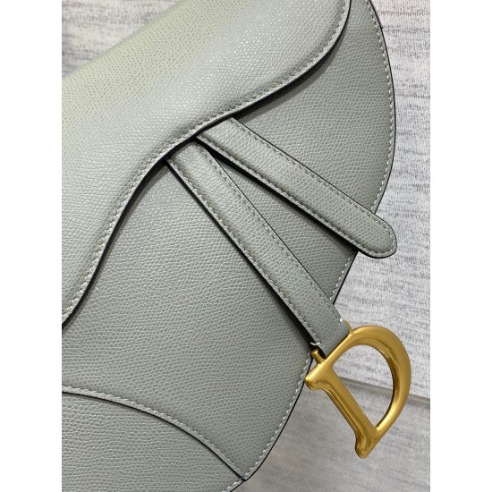 Dior Saddle Bag with Strap in Grey Stone Grained Calfskin