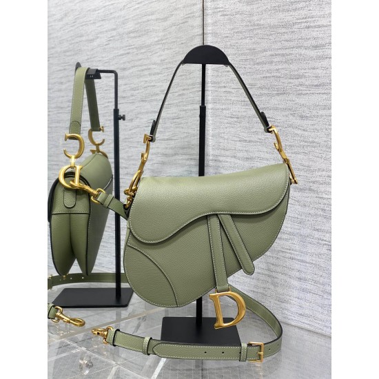 Dior Saddle Bag with Strap in Ethereal Green Grained Calfskin