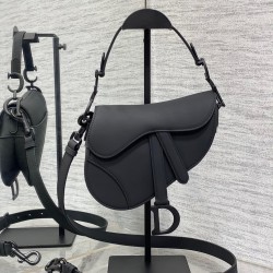 Dior Mini Saddle Bag with Strap in Black Ultramatte Calfskin