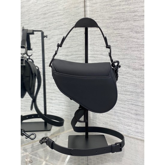 Dior Mini Saddle Bag with Strap in Black Ultramatte Calfskin