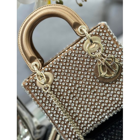 Dior Lady Dior Mini Chain Bag in Square with Strass and Beads