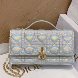 Dior Miss Dior Mini Bag In Iridescent Metallic Silver Lambskin