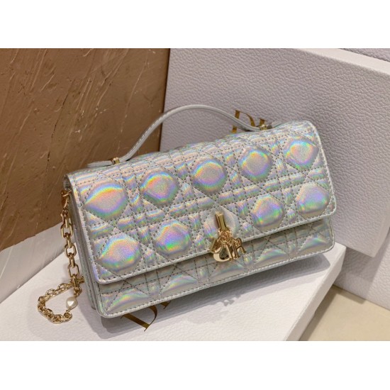 Dior Miss Dior Mini Bag In Iridescent Metallic Silver Lambskin