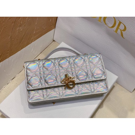 Dior Miss Dior Mini Bag In Iridescent Metallic Silver Lambskin