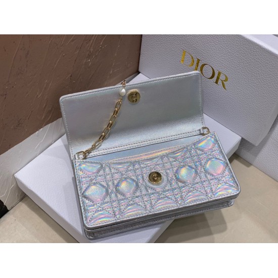 Dior Miss Dior Mini Bag In Iridescent Metallic Silver Lambskin