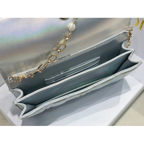 Dior Miss Dior Mini Bag In Iridescent Metallic Silver Lambskin