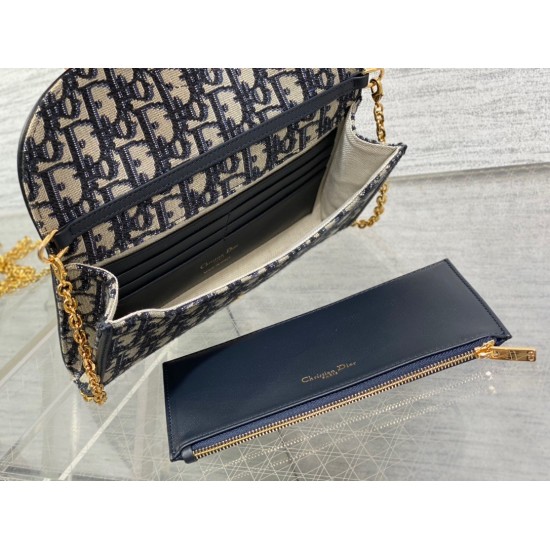 Dior Bobby East-West Chain Pouch in Blue Oblique Jacquard