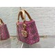 Dior Lady Dior Mini Chain Bag in Satin with Pink Resin Pearl Embroidery