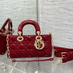 Dior Lady D-Joy Small Bag in Red Patent Calfskin