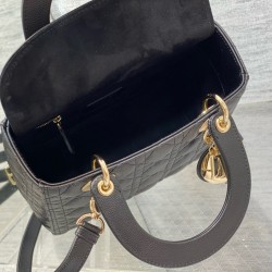 Dior Small Lady Dior Bag in Black Grained Cannage Calfskin