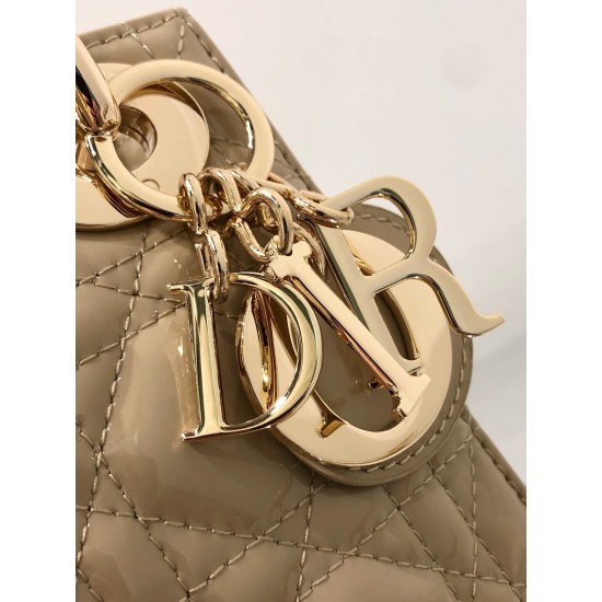 Dior Lady Dior Mini Chain Bag with Chain in Aesthetic Beige Patent Calfskin