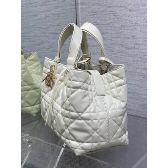 Dior Toujours Medium Bag in White Macrocannage Calfskin