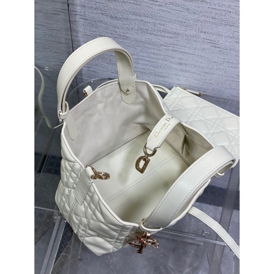 Dior Toujours Small Bag in White Macrocannage Calfskin