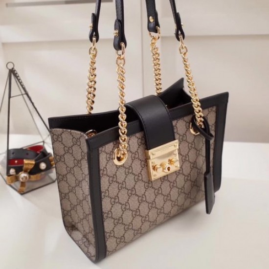 Gucci Padlock GG Supreme Canvas Shoulder Small Bag 498156 Black 2017