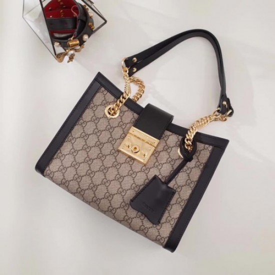 Gucci Padlock GG Supreme Canvas Shoulder Small Bag 498156 Black 2017