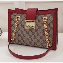 Gucci Padlock GG Supreme Canvas Shoulder Small Bag 498156 Red 2017