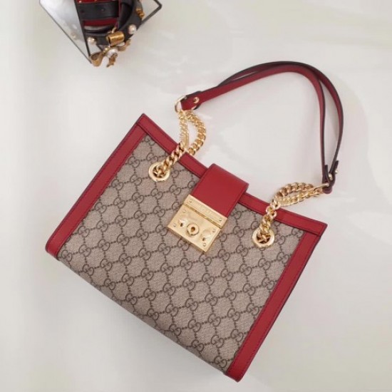 Gucci Padlock GG Supreme Canvas Shoulder Small Bag 498156 Red 2017