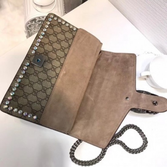 Gucci Dionysus GG Small Crystal Shoulder Bag 400249 Grey 2018