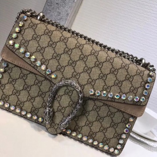 Gucci Dionysus GG Small Crystal Shoulder Bag 400249 Grey 2018