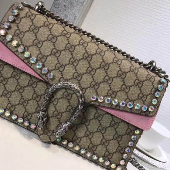 Gucci Dionysus GG Small Crystal Shoulder Bag 400249 Pink 2018